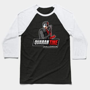 Quarantine Halloween (masked skull face with machine gun) Baseball T-Shirt